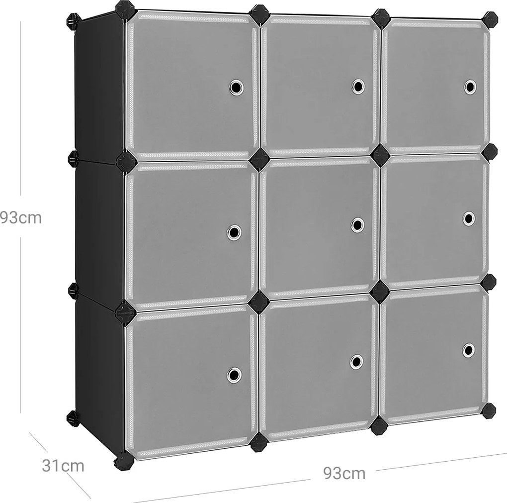 Guarda Roupa Modular Armário de plástico com 9 cubos 93 x 31 x 93 cm Preto