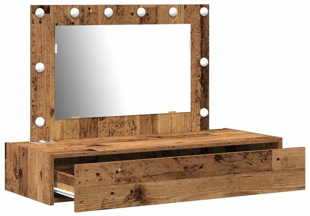 Mesa de Toucador Suspensa com Luzes LED Madeira Antiga
