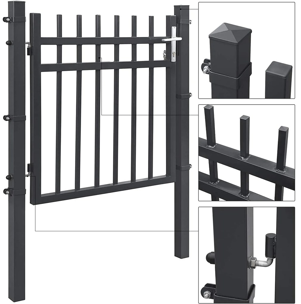Portão Pequeno de metal para jardim 106 x 6 x 145 cm Cinzento