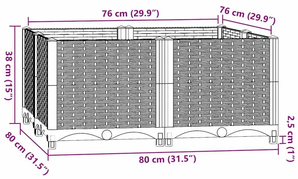 Canteiro elevado 80x80x38 cm polipropileno
