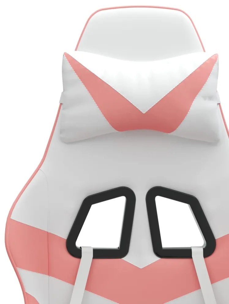 Cadeira gaming giratória c/ apoio pés couro artif. branco/rosa