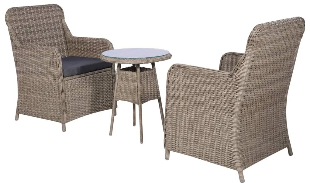 Conjunto bistrô com almofadões 3 pcs vime PE castanho
