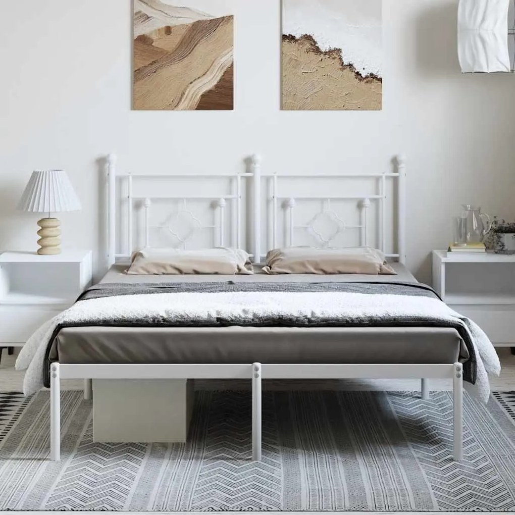Estrutura de cama com cabeceira 193x203 cm metal branco