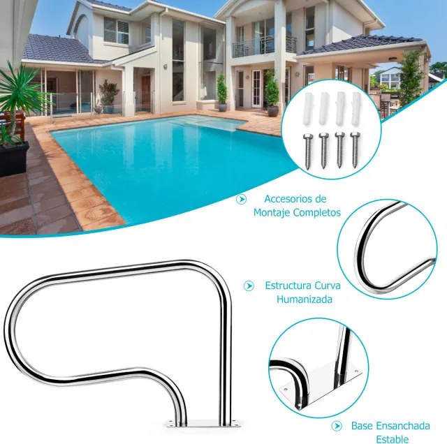 Conjunto de 2 Corrimãos de Piscina, 81 x 10 x 57 cm, em Aço Inoxidável SS304, Cinzento prateado
