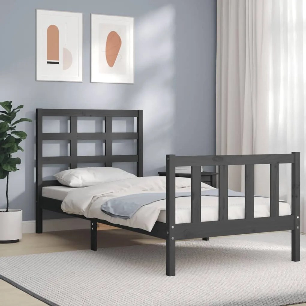 Estrutura de cama com cabeceira 100x200cm madeira maciça preto
