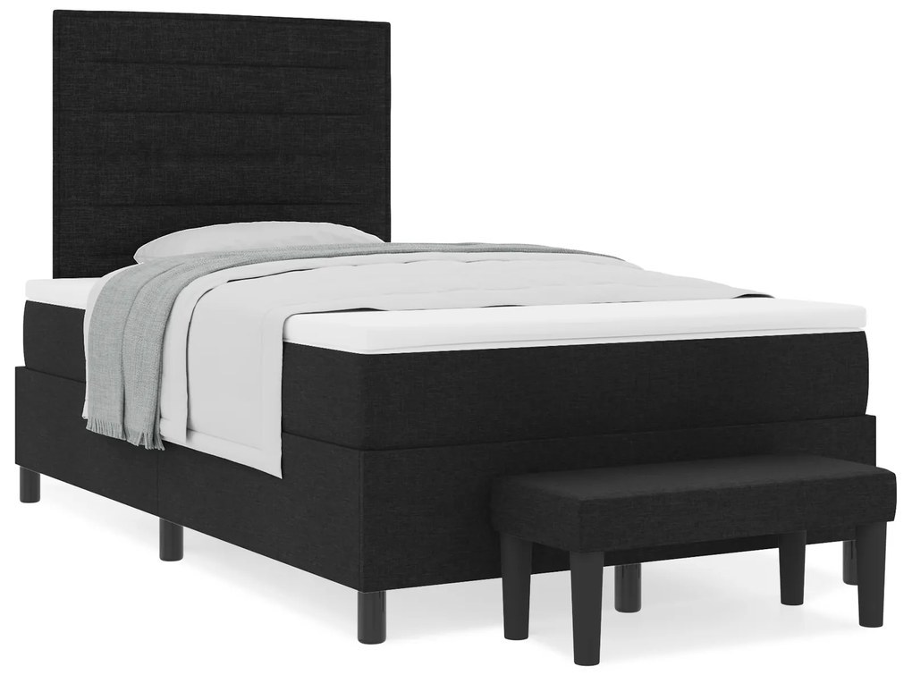 Cama com Box Spring com Colchão e Banco Preto 120x190 cm Tecido