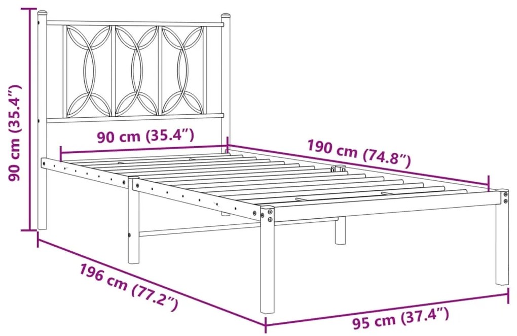 Estrutura de cama com cabeceira 90x190 cm metal branco