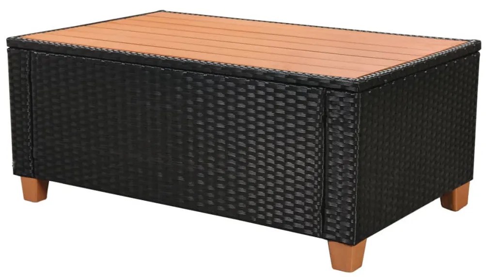 4 pcs conjunto lounge de jardim c/ almofadões vime PE preto