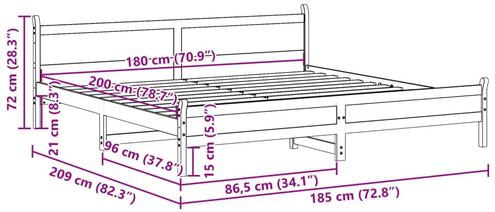 Cama sem colchão 180x200 cm madeira de pinho maciça