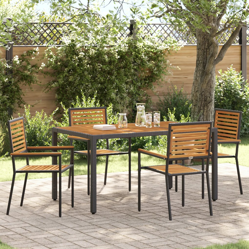 Conjunto de Jantar de Jardim vidaXL 5 Peças Preto de Rattan Poliéster e Acácia
