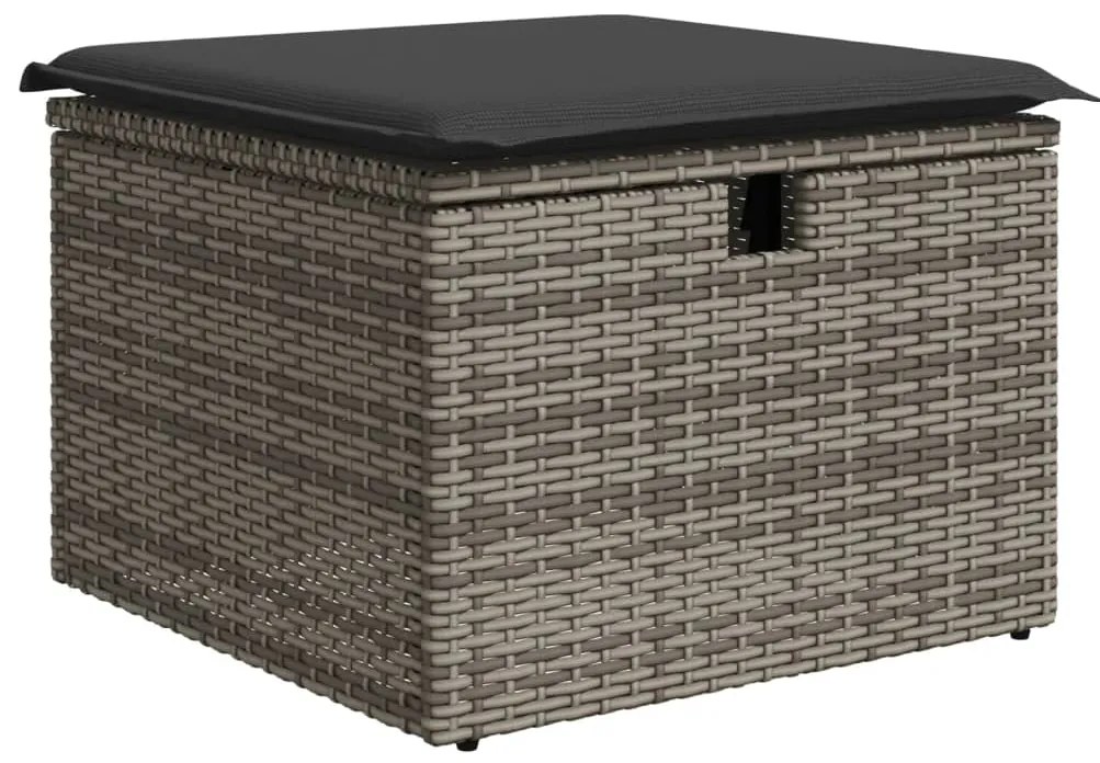 8 pcs conjunto sofás de jardim c/ almofadões vime PE cinzento