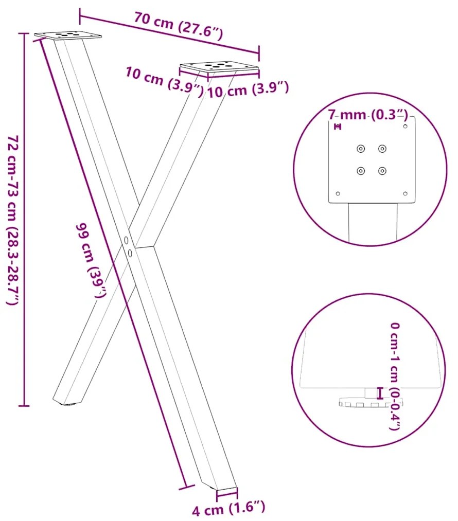 Pernas p/ mesa de jantar 2 pcs em forma de X 80x(72-73) cm aço