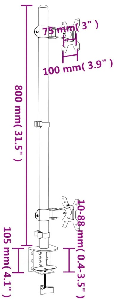 Suporte duplo para monitor VESA 75/100 mm aço preto