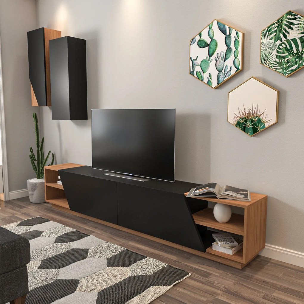 Móvel TV Zebra – Preto e Teca – 240 cm