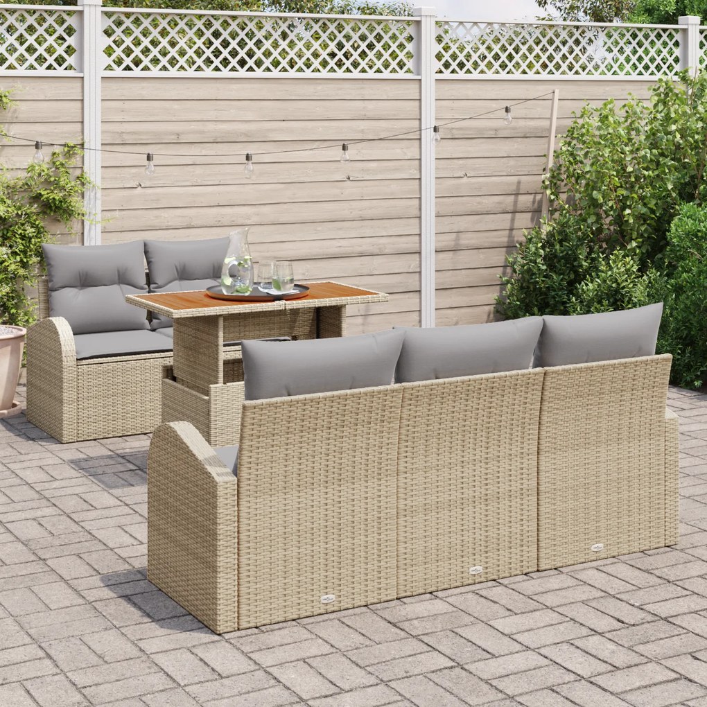 Conjunto de Sofá de Jardim VidaXL 6 Peças com Almofadas Bege Rattan Po