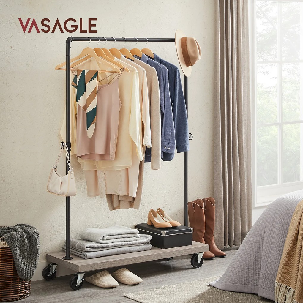 Guarda roupa aberto 104,5 x 40 x 160 cm com rodas greige-preto