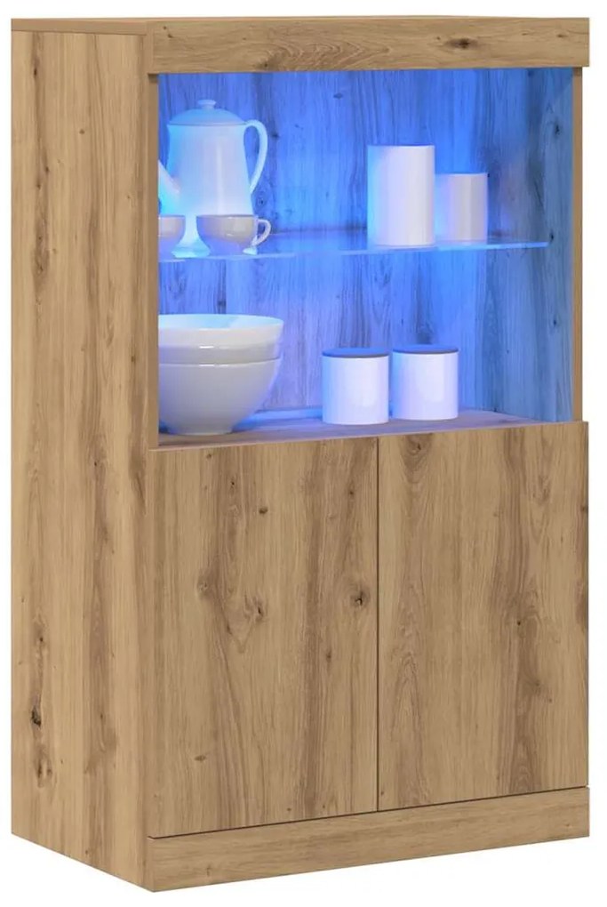Sideboard vidaXL com luzes LED Carvalho Artesanal 60x37x100 cm