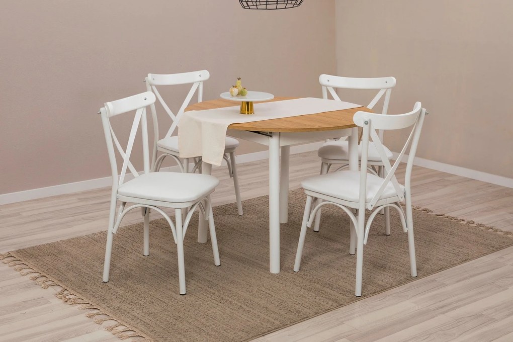 Conjunto de Mesa de Jantar Extensível Oliver – Branco Carvalho – Mesa: