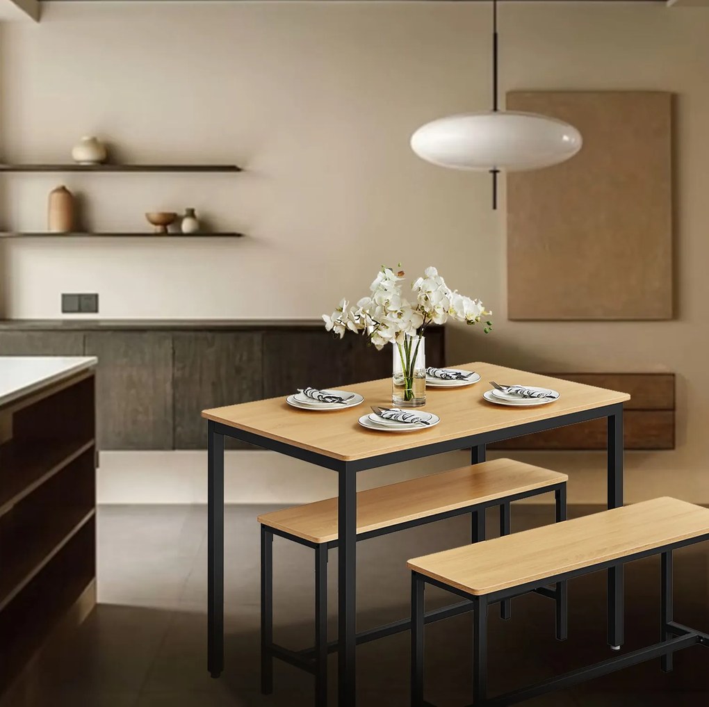 Conjunto Mesa de jantar com 2 bancos, mesa de cozinha, bancos de sala de jantar carvalho-preto