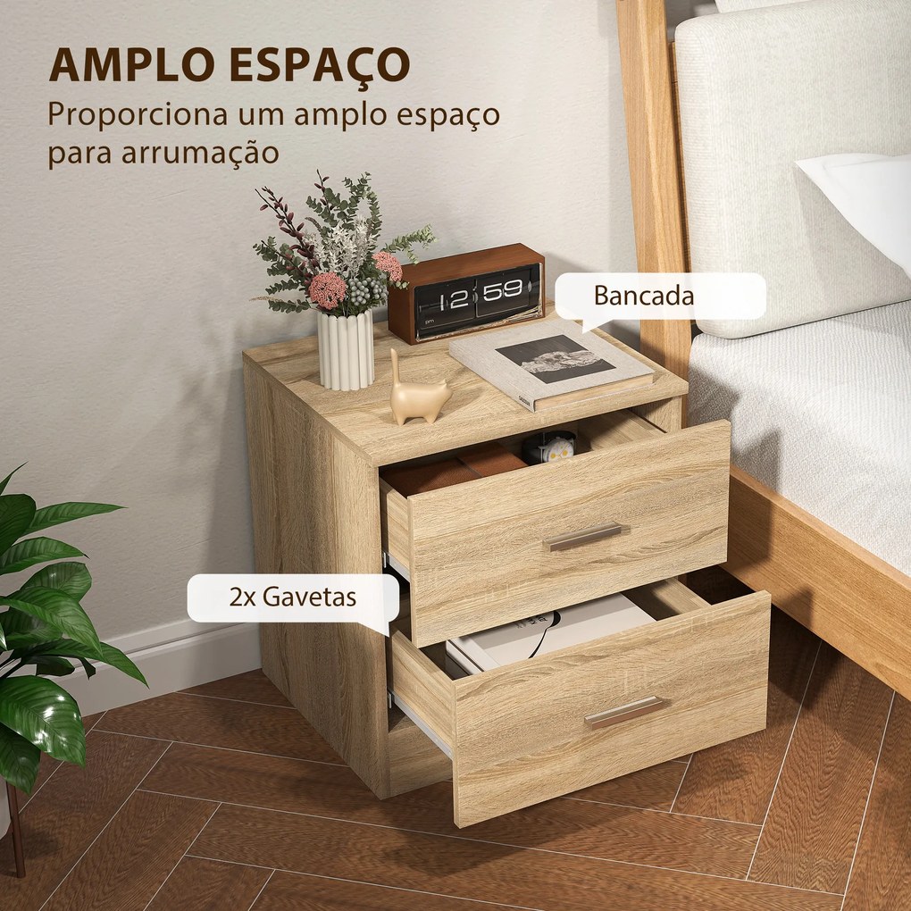 Mesa de Cabeceira Moderna Mesinha de Cabeceira com 2 Gavetas para Sala Quarto Capacidade 30 kg 45x39,5x49 cm Madeira