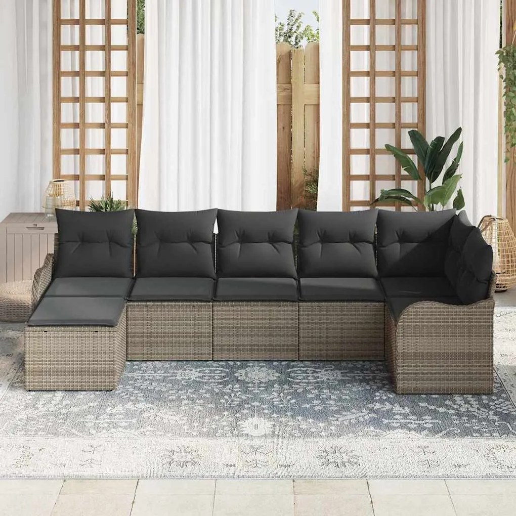 Conjunto de Sofá de Jardim de 7 Peças com Almofadas Cinza em Rattan Si