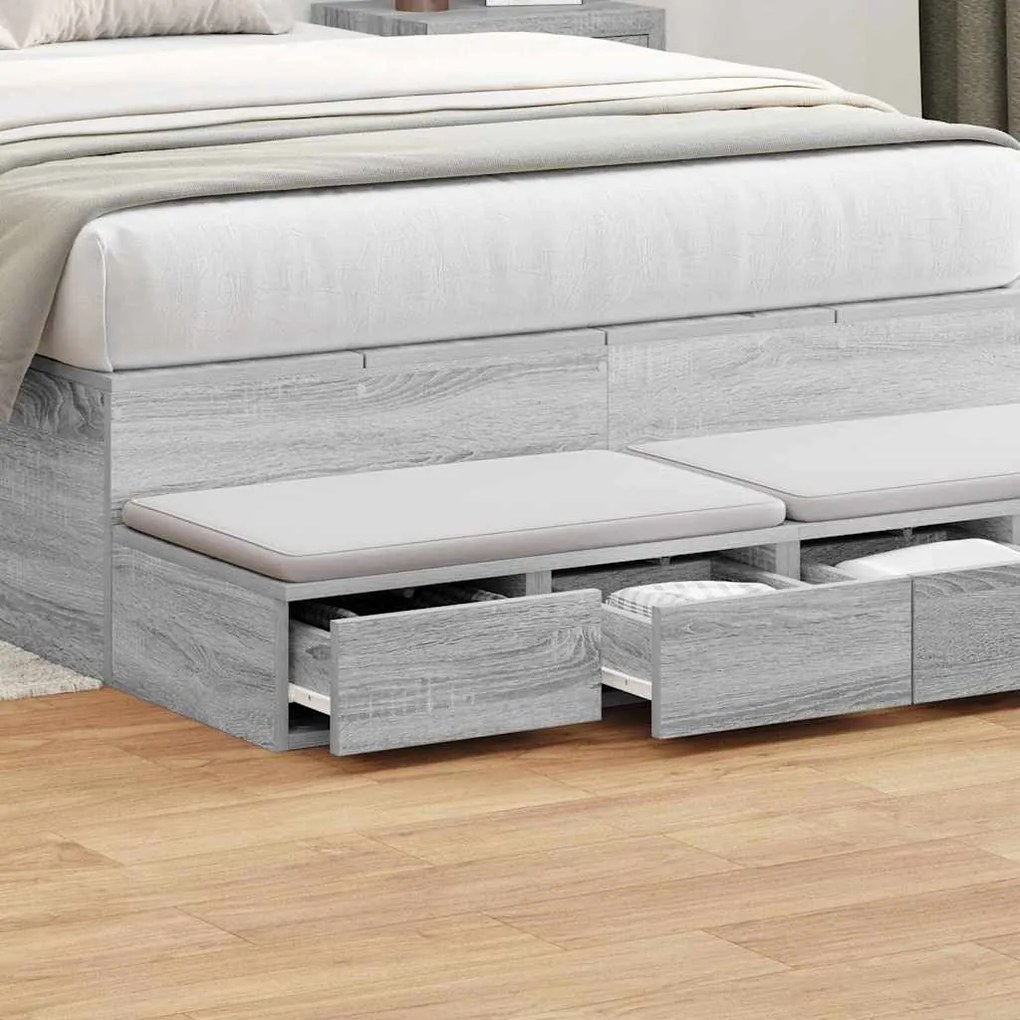 Gavetas para Cama vidaXL Cinza Sonoma 120x36,5x16,5 cm Madeira de Enge