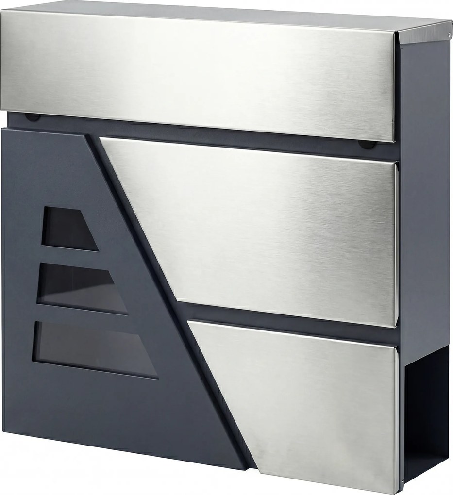 HOMCOM Caixa de Correio Exterior de Aço Inoxidável 13 L Caixa de Correio de Parede com Fechadura e 2 Chaves Suporte para Jornais Cinzento Escuro | Aosom Portugal