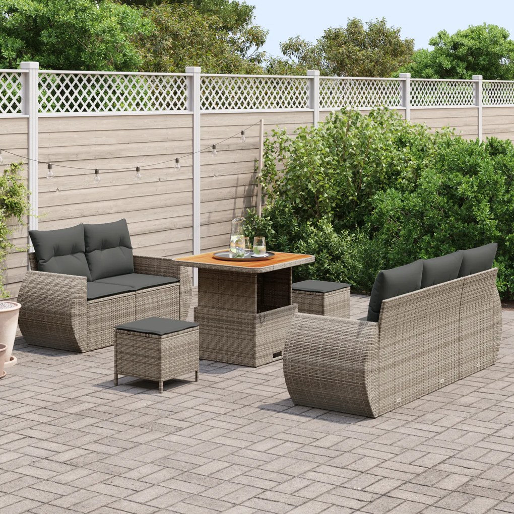Conjunto de Sofá de Jardim vidaXL de 8 Peças com Almofadas Cinza de Ra