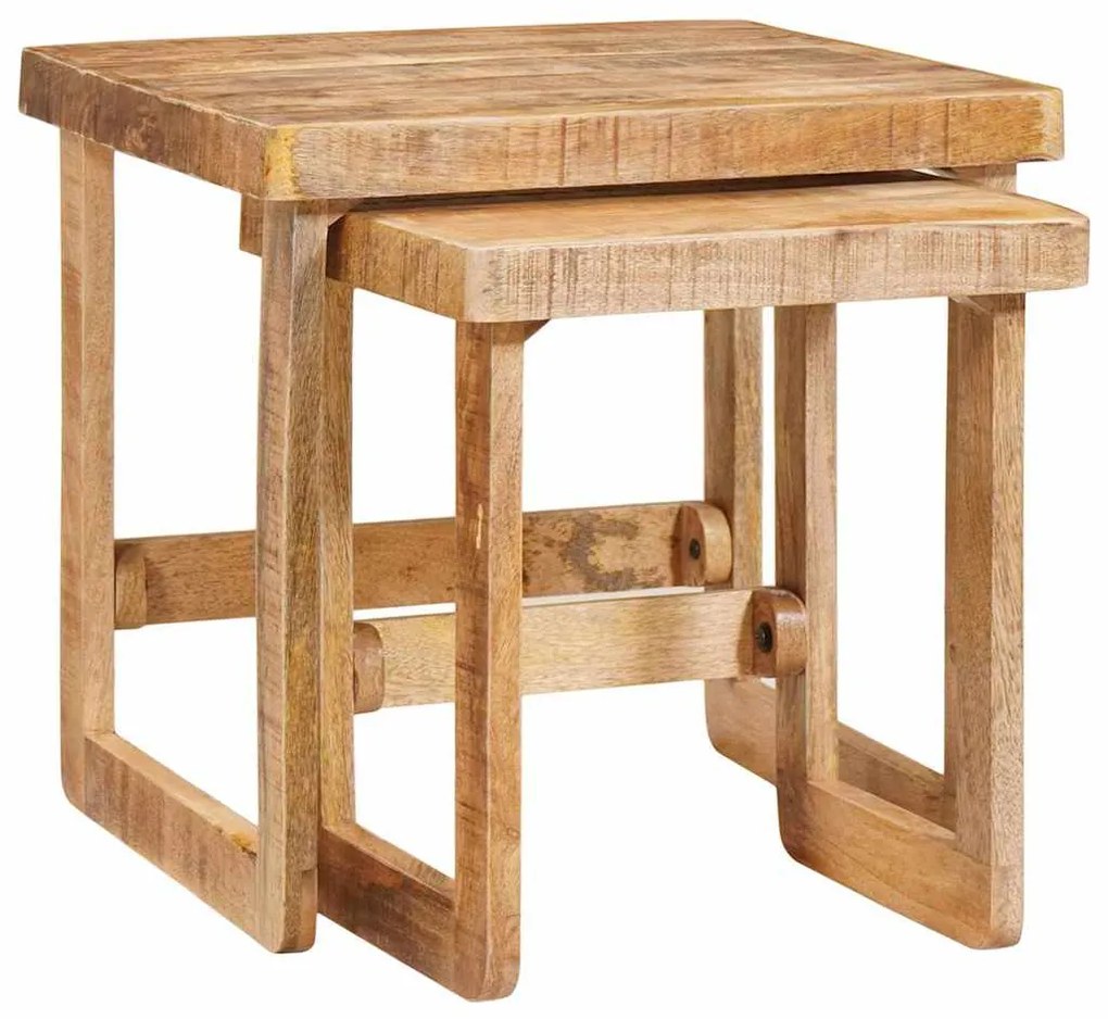 vidaXL Mesas encaixáveis 2 pcs Castanho Madeira de manga maciça