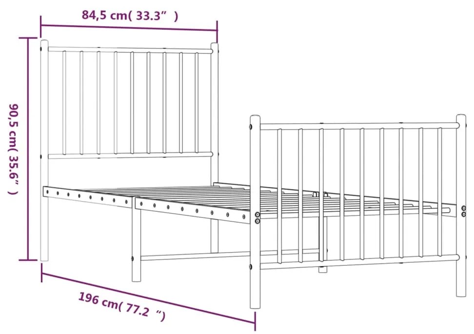 Estrutura de cama com cabeceira e pés 80x200 cm metal branco