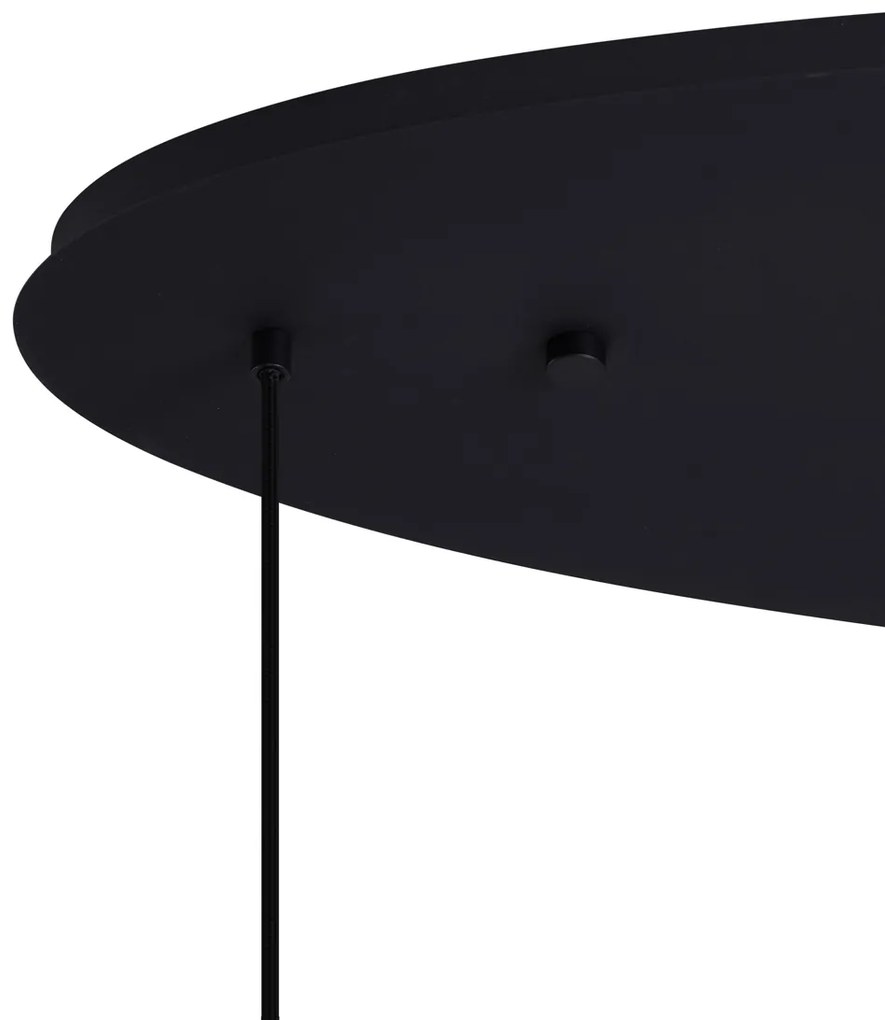 Candeeiro Pendente Art Deco Preto com Placa de Teto Oval e Vidro Verde e Azul 6 Luzes - Douglass
