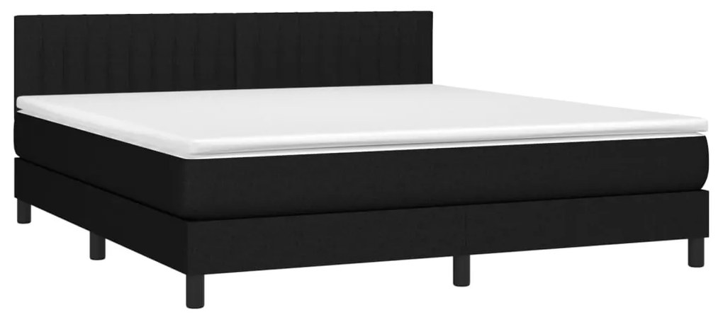 Cama box spring c/ colchão e LED 160x200 cm tecido preto