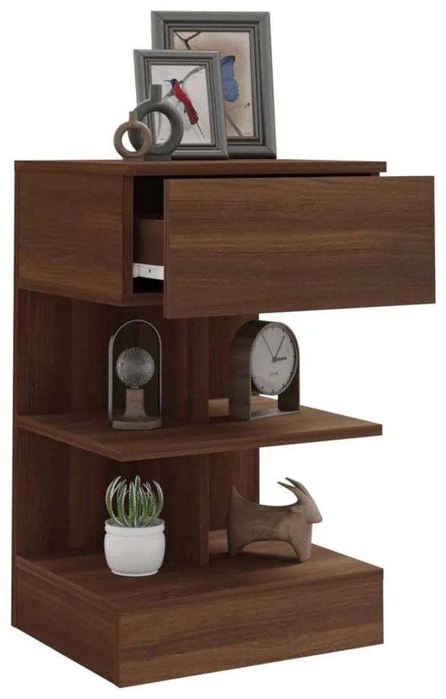 Mesa cabeceira 2pcs 40x35x65cm deriv. madeira carvalho castanho