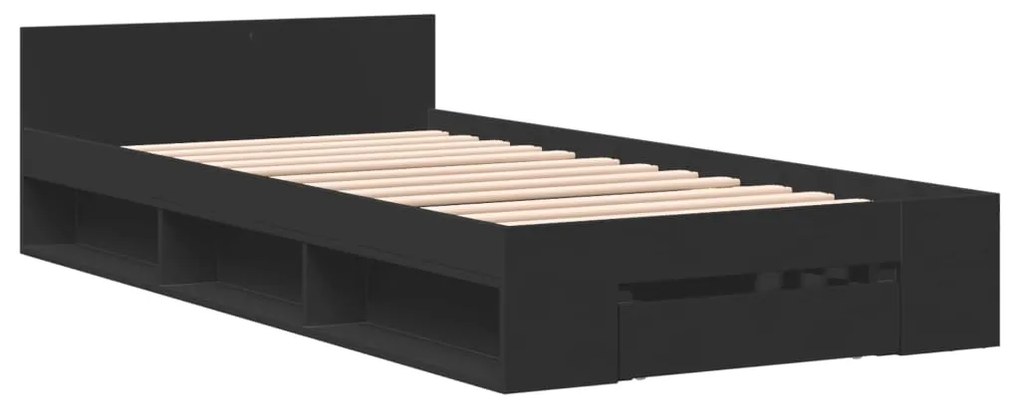 Estrutura cama c/ gaveta 75x190 cm derivados de madeira preto