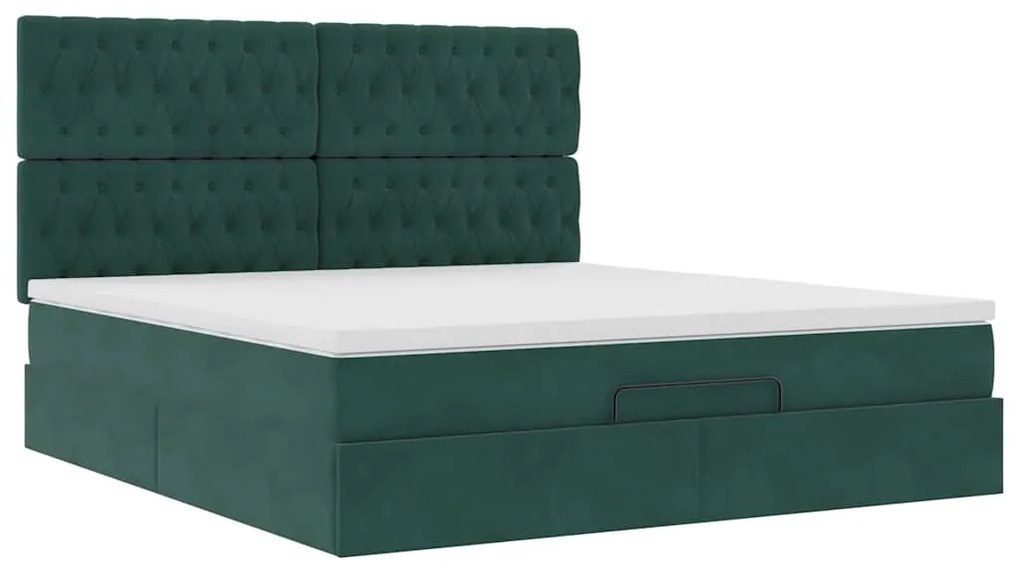 Estrutura de cama otomana com colchão verde escuro veludo