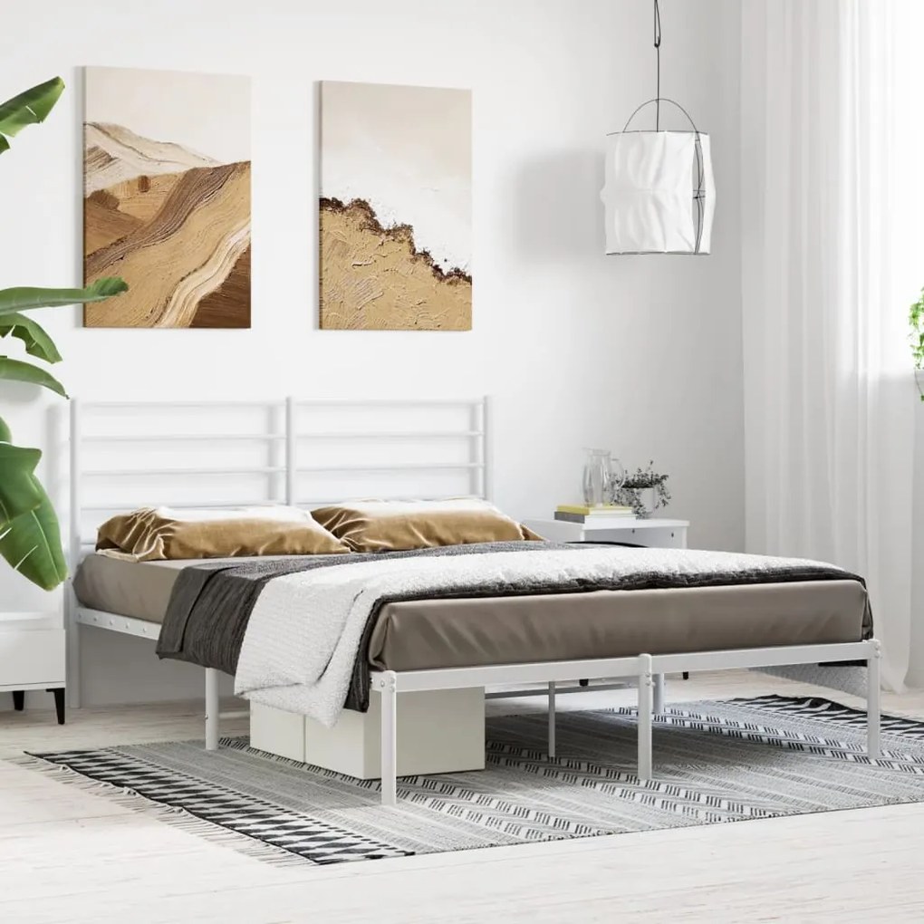 Estrutura de cama com cabeceira 140x190 cm metal branco