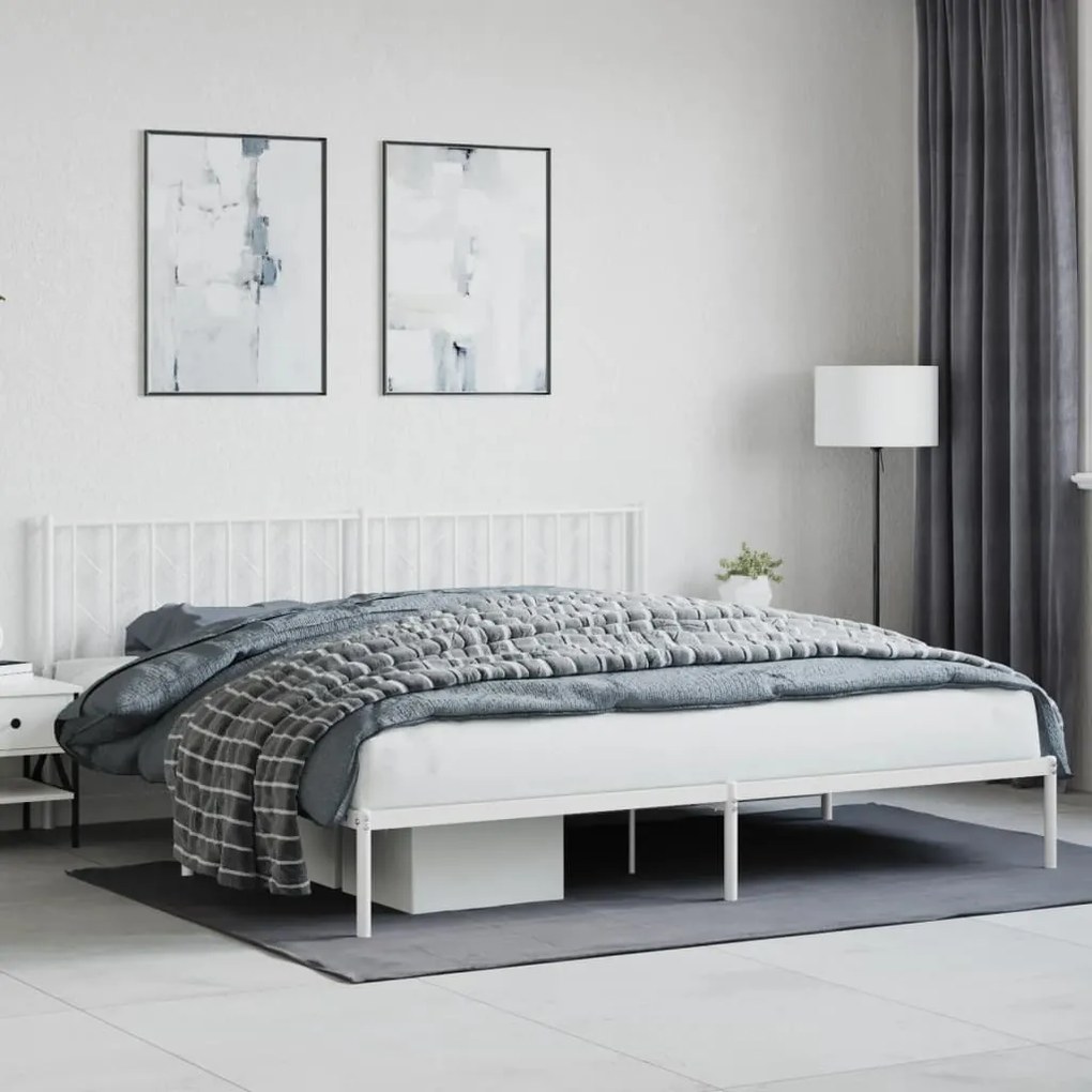 374493 vidaXL Estrutura de cama com cabeceira 200x200 cm metal branco