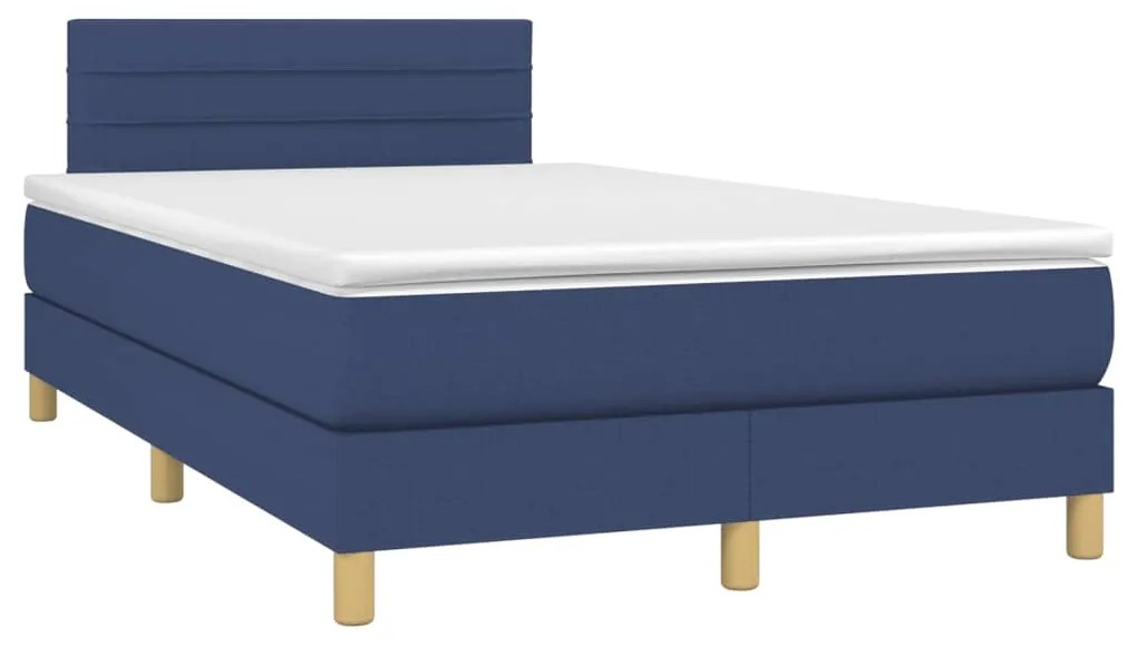 Cama box spring c/ colchão e LED 120x200 cm tecido azul