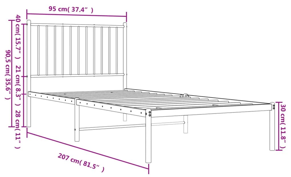 Estrutura de cama com cabeceira 90x200 cm metal branco