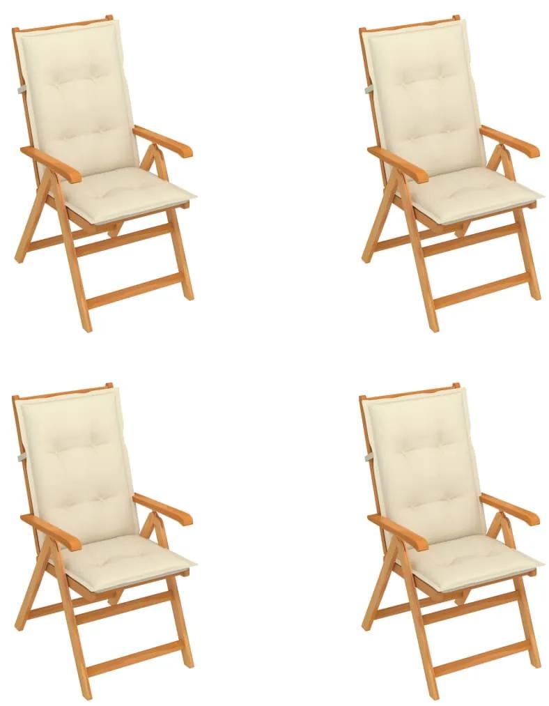 3065547 vidaXL Cadeiras de jardim c/ almofadões cor creme 4 pcs teca maciça