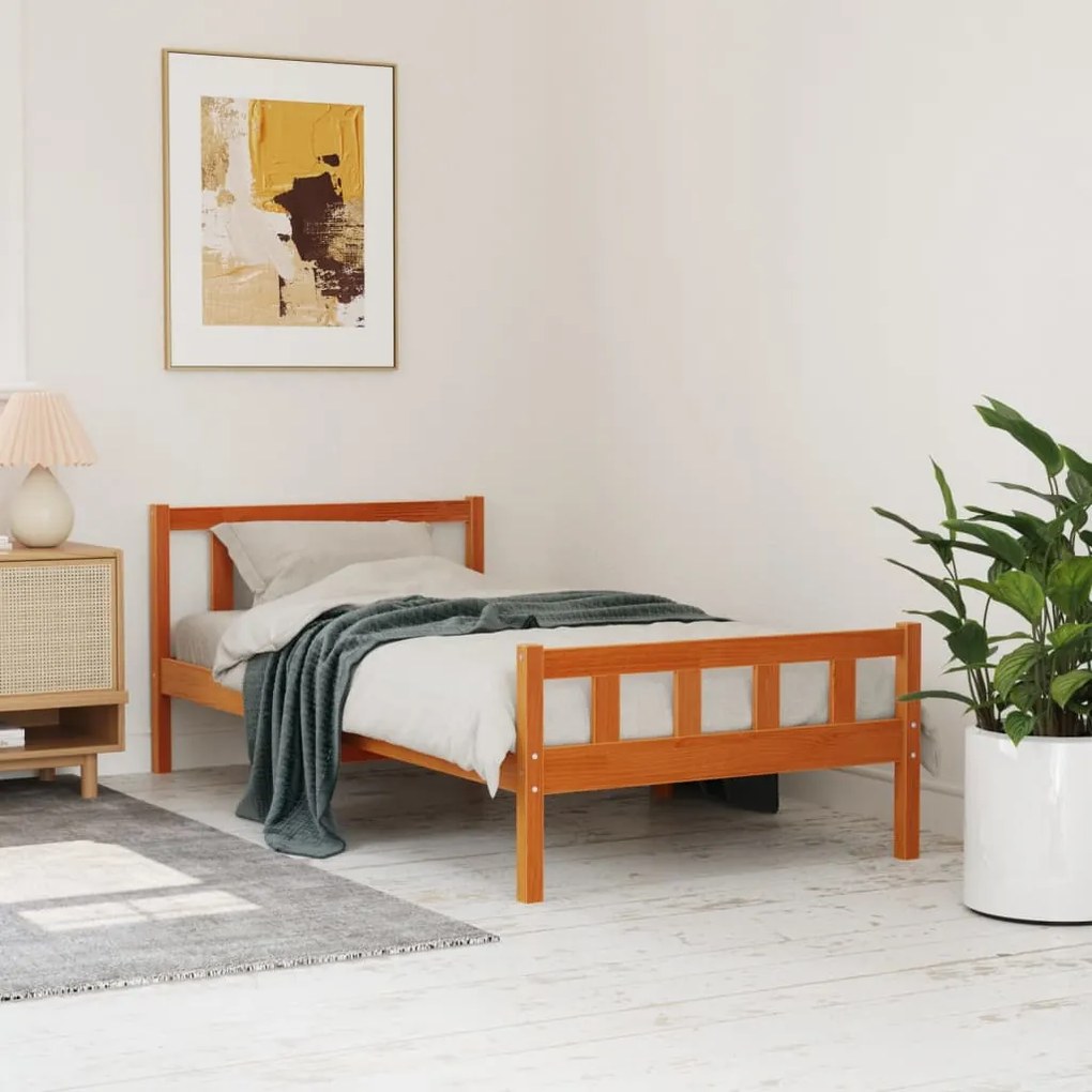 Cama sem colchão 75x190 cm madeira de pinho maciça castanho-mel
