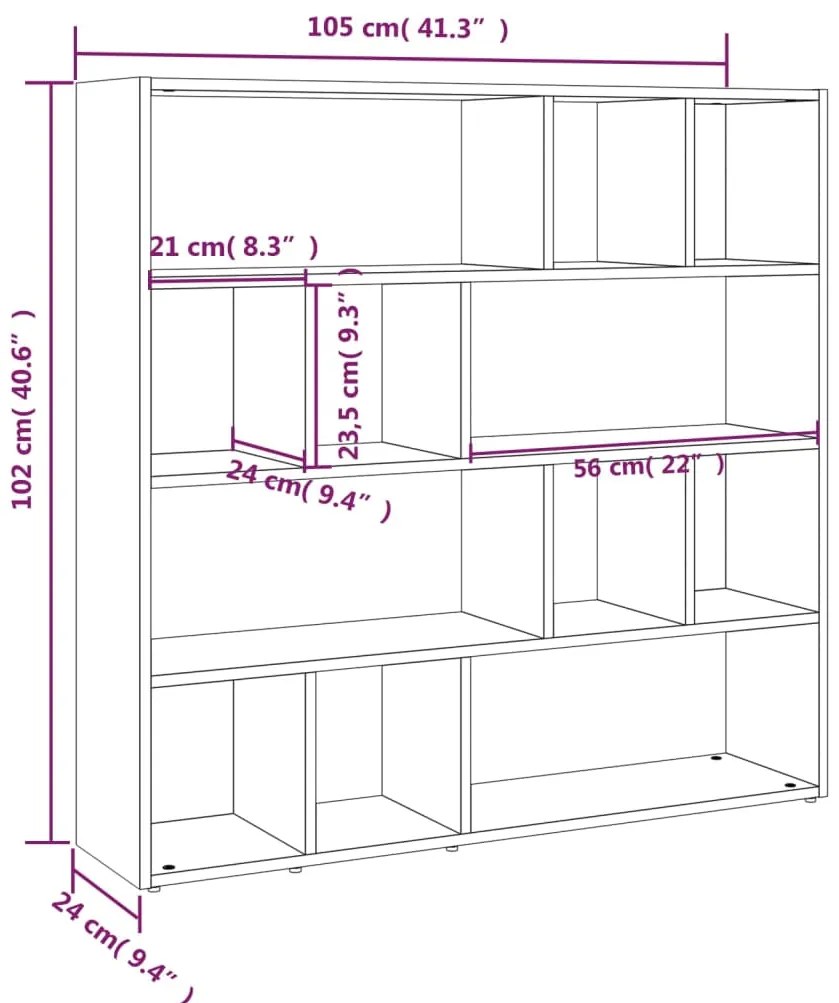 Estante/divisória 105x24x102 cm cinzento sonoma