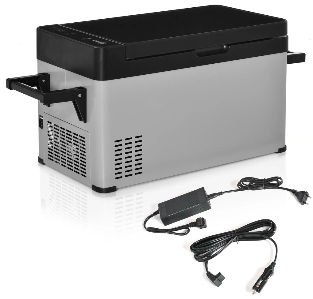 Outsunny Geleira Elétrica de Compressor Portátil 40L Mini Geleira de Carro 12/24V CC com Tela Tátil e Alças Dobráveis para Barco Caminhão 67,2x36x40,5cm Cinza e Preto