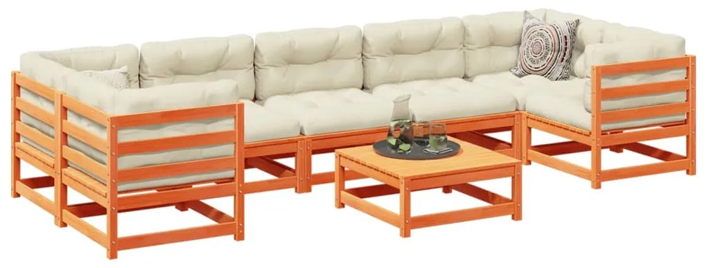 8 pcs conjunto sofás de jardim madeira de pinho castanho mel