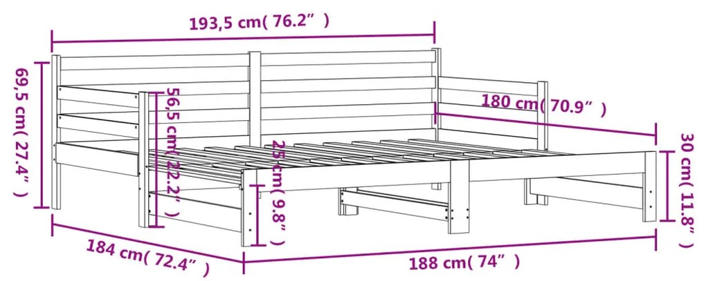 Sofá-cama com gavetão 90x190 cm madeira de pinho maciça