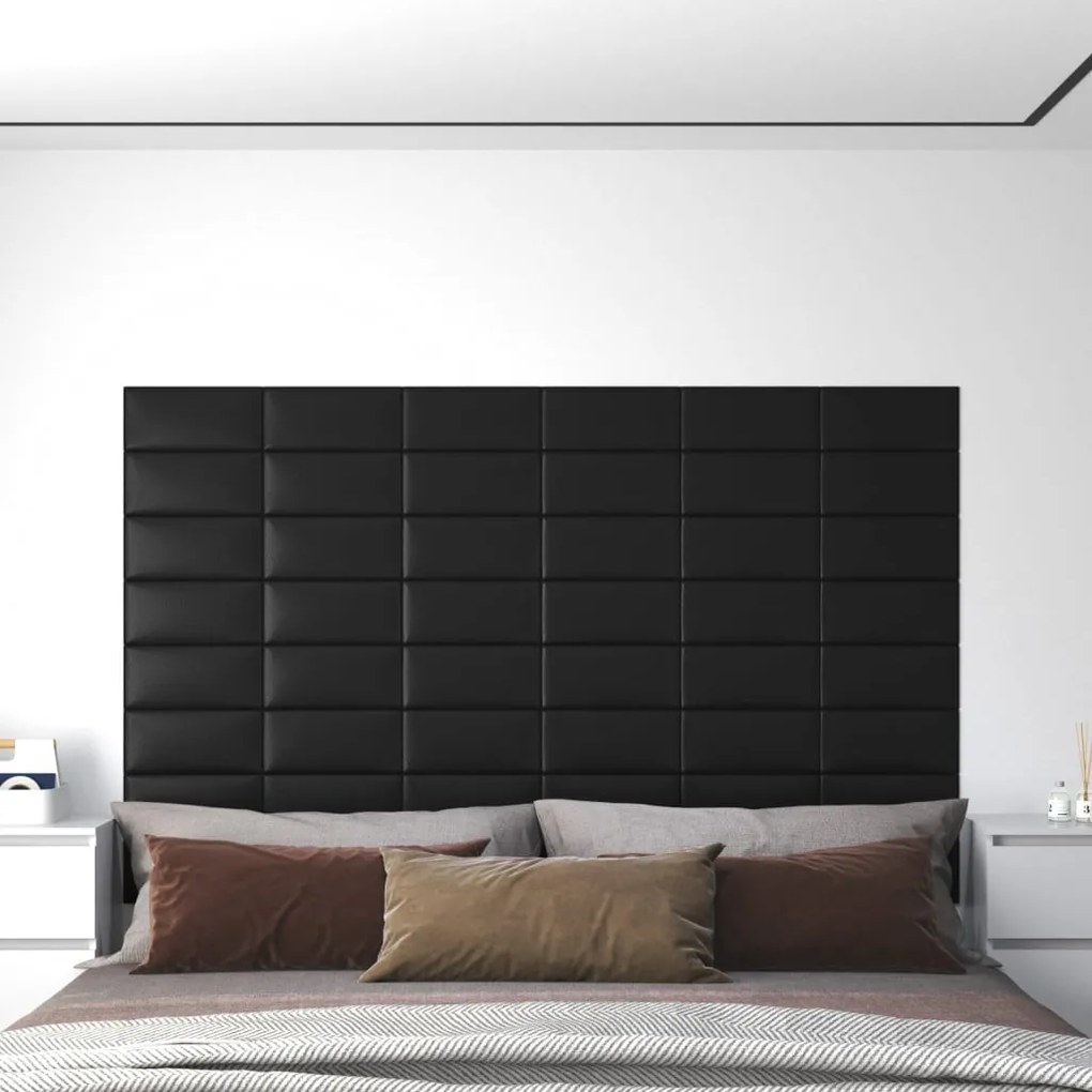 vidaXL Painel de parede 12 pcs 30x15 cm couro artificial 0,54 m² preto