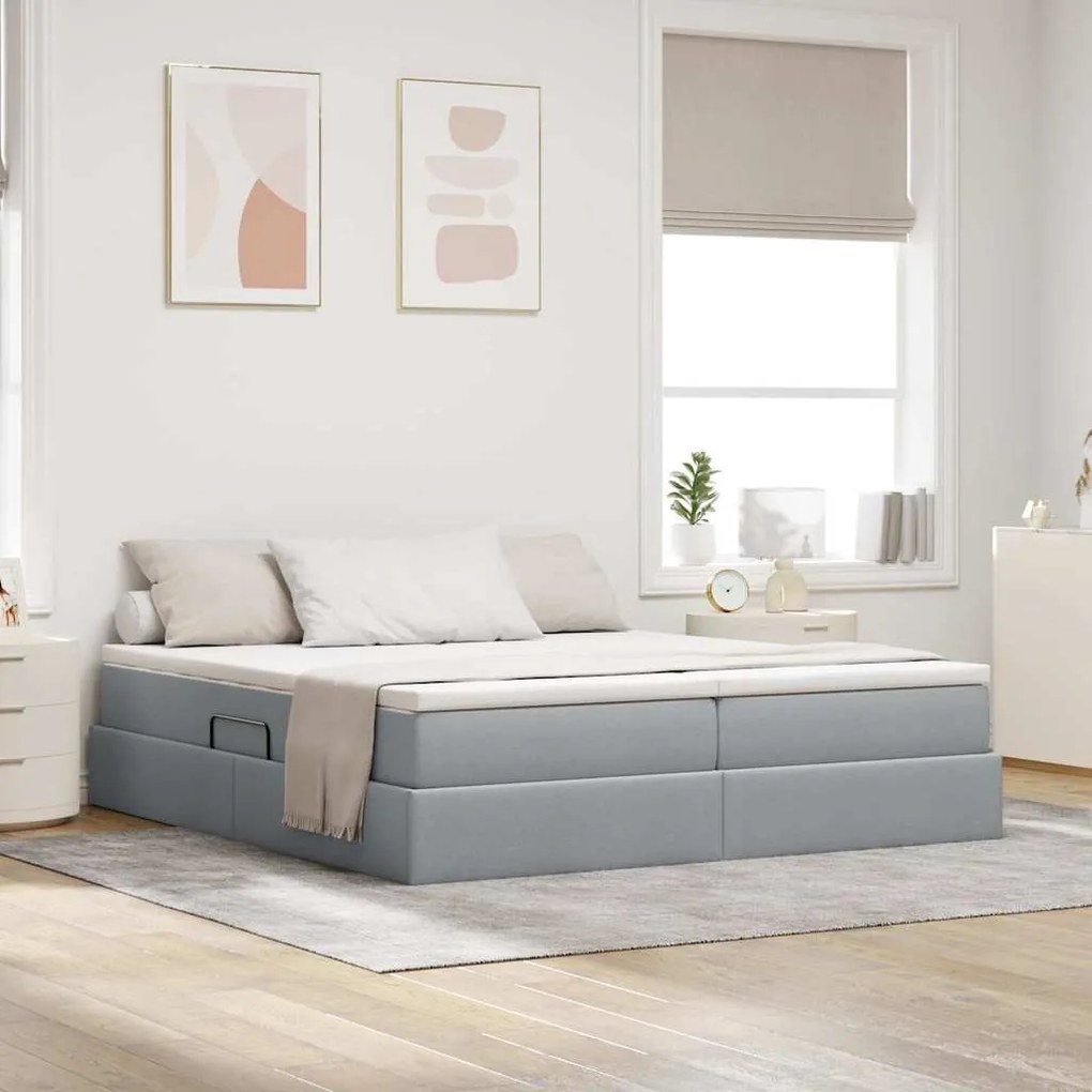 vidaXL Cama com arrumação e colchão Cinzento-claro 200 x 200 cm