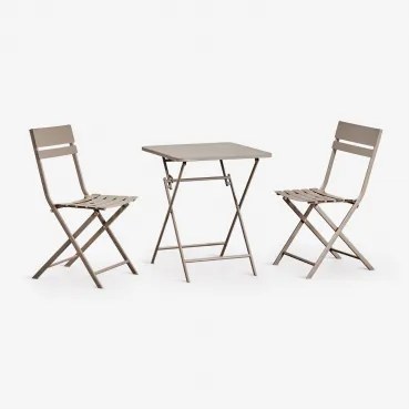 Conjunto De Mesa Quadrada 60x60 Cm Dobrável E 2 Cadeiras De Cozinha Em Aço Tamarit Moka Brown - Sklum