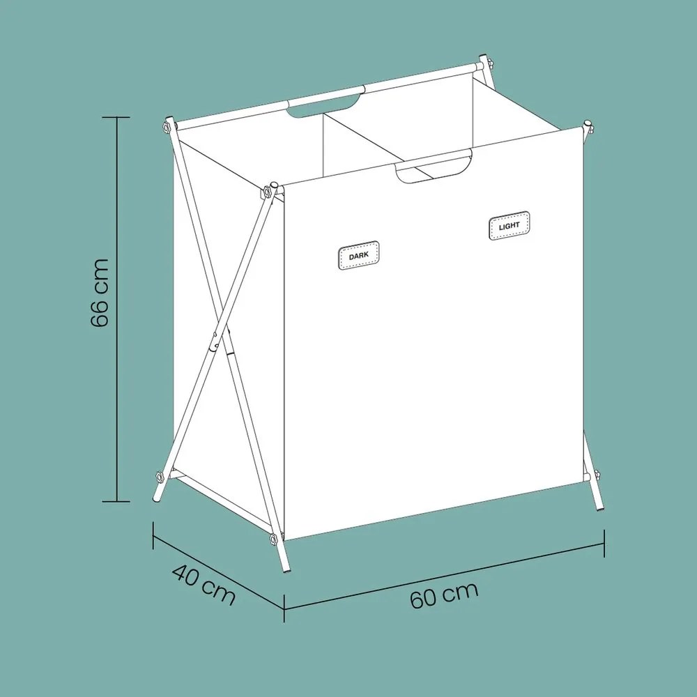 Cesto de roupa suja 115 litros e com 2 compartimentos 60 x 40 x 66 cm preto