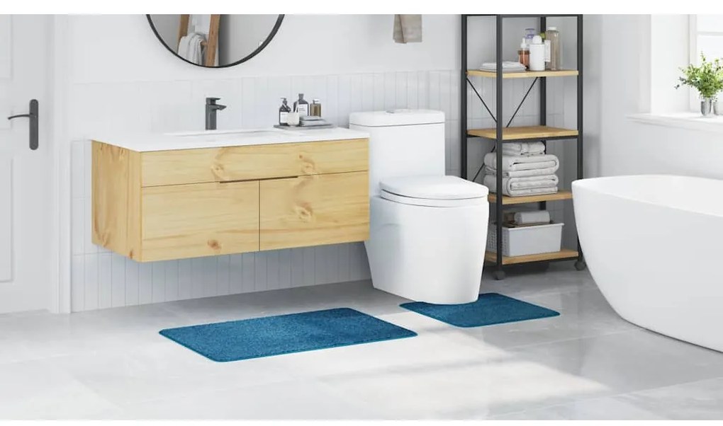 Conjunto de Tapetes de Banho de 2 Peças vidaXL Azul Polipropileno Anti